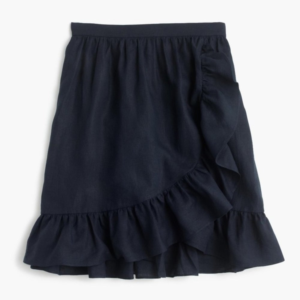 J. Crew Navy Blue Linen Ruffle Skirt